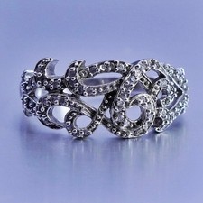 Size 7.25, vintage Sterling 925 silver handmade filigree ring with cluster Cz