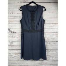 Tahari Dress Women's 10 Blue Sleeveless Lace Trim Sheath Cocktail Party Elegant
