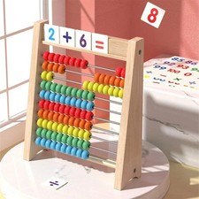 Wooden Abacus for Kids 10-Row Counting Toy with Beads Sticks Alphabet Cards Gift