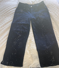 CHICOS PERFECT STRETCH GIRLFRIEND STRAIGHT LEG ANKLET JEANS RHINSTONES SIZE 1