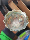 Scarce Fenton Aqua / Sapphire Carnival Glass Horse Medallion Deep Nut Bowl