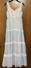 1980s Gunne Sax Light Blue Voile Corset Lace Tiered Maxi Dress Prom Wedding Sz 7