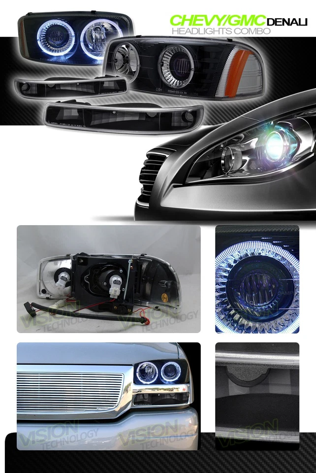 Черный Halo проектор фары AM + парковки бампер jy для 99 00-06 GMC Sierra/Yukon - Изображение 2 из 2