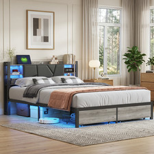 Polsterbett 160x200 cm Doppelbett mit LED Bet...