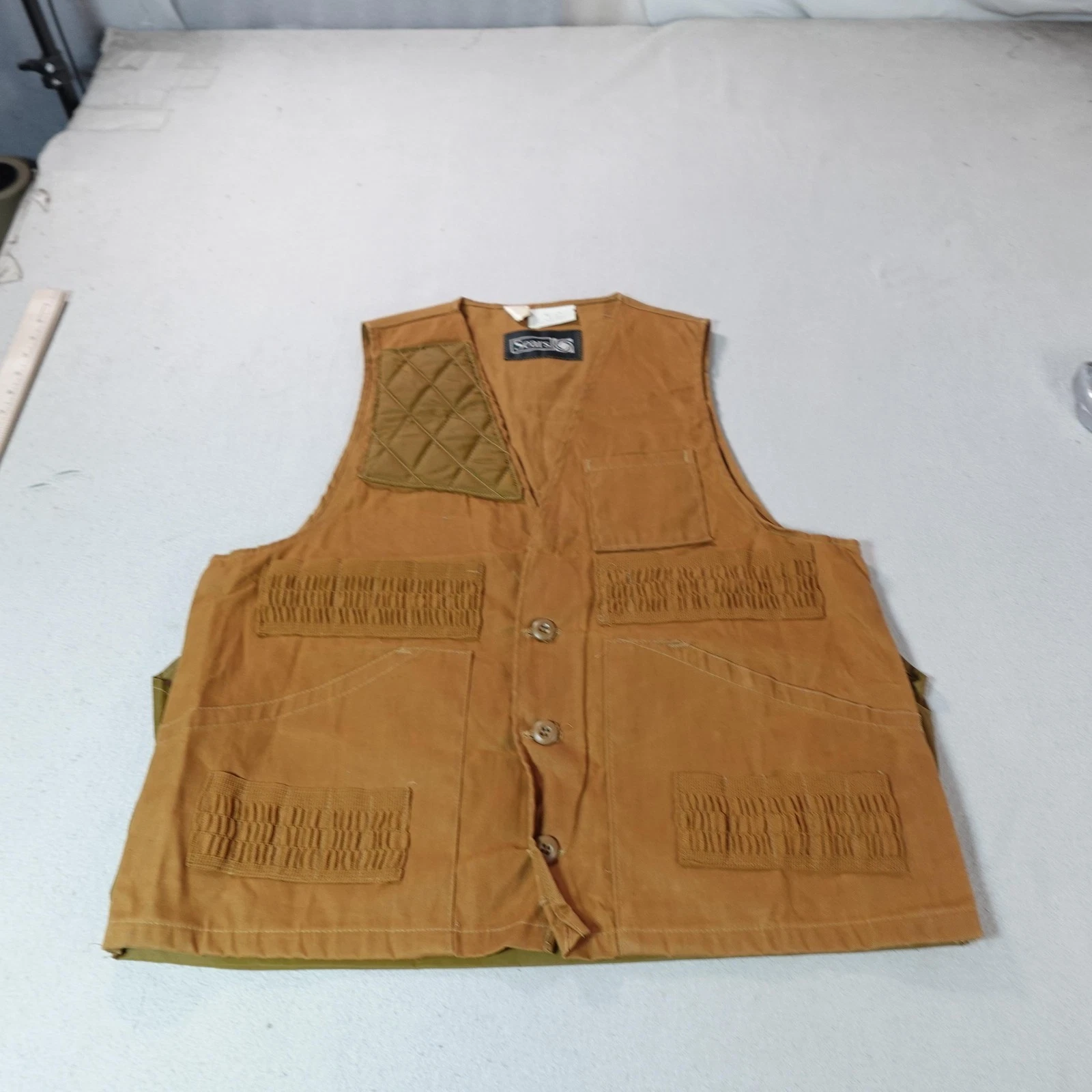 Vintage Sears Vest Mens Medium Brown Quilted Canvas Hunting Game Bag Outdoor