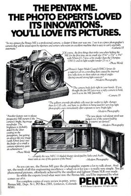 Pentax ME Camera Magazine Ad Print Design Advertising