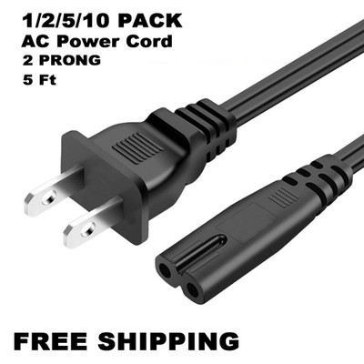 AC Power Cord,2 Prong Power Cable for PS 5 4 3 2 Slim PC Laptop PSV Monitor TV