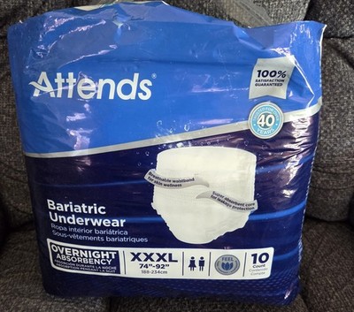 Attends Bariatric Incontinence Underwear XXXL Overnight 10ct Receive 4 Packs