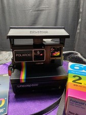 Vintage 1980s Polaroid OneStep 600 Instant Film Land Camera Rainbow Stripe RARE 