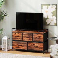 Homcom Kommode Mit 5 Schubladen Aus Stoff Kommodenschrank Mit Stahlgestell Braun