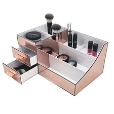 NEW! DELUXE MAKEUP ORGANIZER - MIRROR PANEL TIERED THREE DRAWER COSMETIC DISPLAY