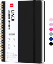 Black Lined Spiral Journal Notebook, 160 Pages, A5 5.5"X8" Hardcover Writing N