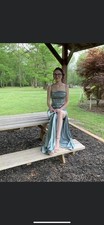 Strapless Satin Evening Gown with Side Slit