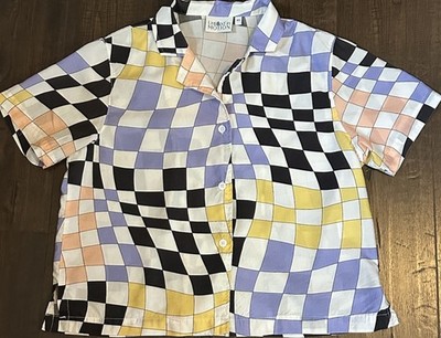 Untitled In Motion Ease Short Sleeve Button Down In Multicolored Checkered Print