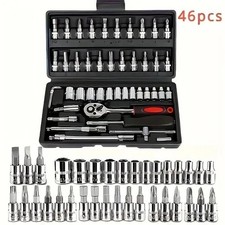46PCS 1/4 Inch Metric Socket Small Drive Socket Ratchet Wrench Screwdriver Set