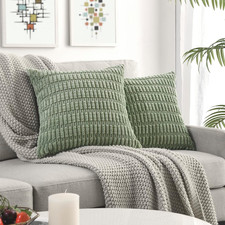 Pack of 2 Sage Green Decorative Throw Pillow Covers 18x18 Inch, Soft Corduroy St