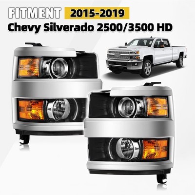 Chrome Headlights For 2015-2019 Chevy Silverado 2500HD 3500 HD Halogen Pair L+R