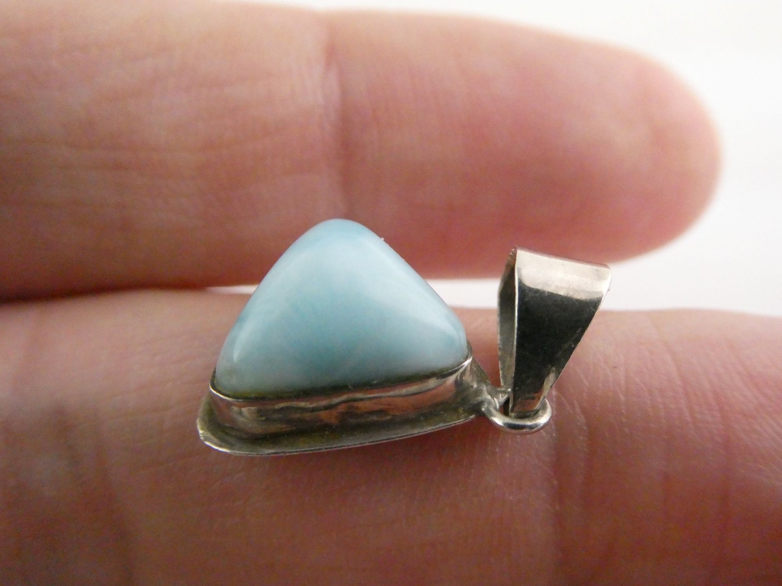 Sterling Silver Triangular Larimar Cabochon Penda… - image 12