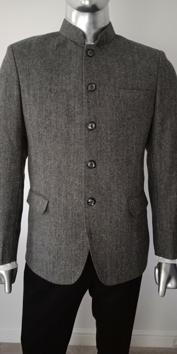 ジャケット・アウター MEN'S WOOL PILE ROUND COLLAR JACKET 44 50% Wool Short Stand-up Collar Casual Jacket Retro Men's