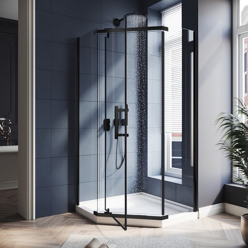 ELEGANT Corner Shower Enclosure Door Neo-Angle Frameless 1/4" Clear Glass Panel - Picture 22 of 23