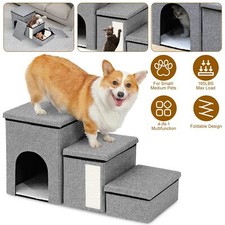 Foldable 3-Step Pet Dog Stairs for Small Medium Dogs with Scratching Board Condo