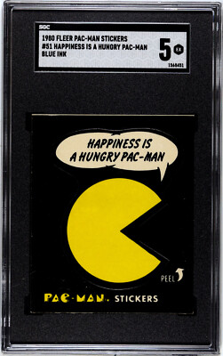 1980 Fleer Pac-Man Stickers #51 Happiness is a Hungry Pac-man Blue Ink ...