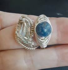 Vintage 2 Gemstone Wire Wrapped Ring 6.25 and 9 Silver