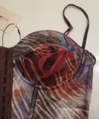 Shein Bae Para Mujer Talla Mediana Tank Bustier Corsé Malla Top Gancho/Ojo Cebra Nuevo con Etiquetas - Imagen 5 de 17