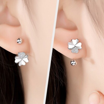 Ear Jackets Kleeblatt Schraubverschluss Silber 925 Zirkonia Damen Ohrringe