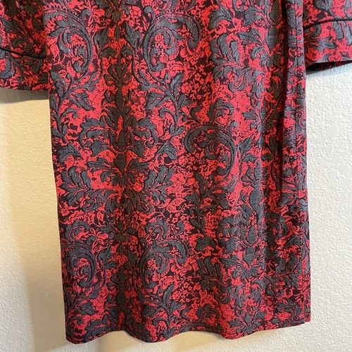Soma Pyjama-Kleid Damen S filigran Blätterprint 3/4 Arm Schlafshirt rot grau - Bild 8 von 8
