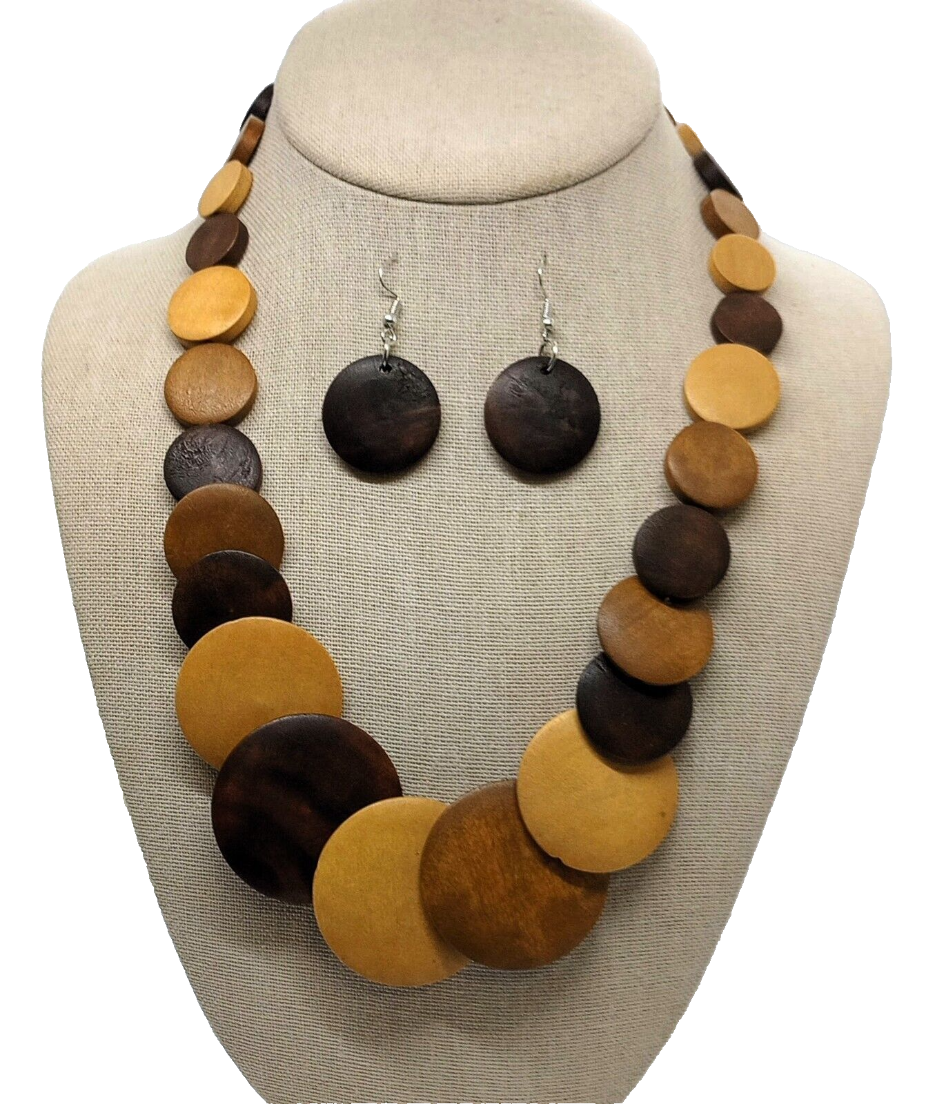 Necklace Earring Wooden Circular 3pc Jewelry Set / Mother's Day Gift / Valentine