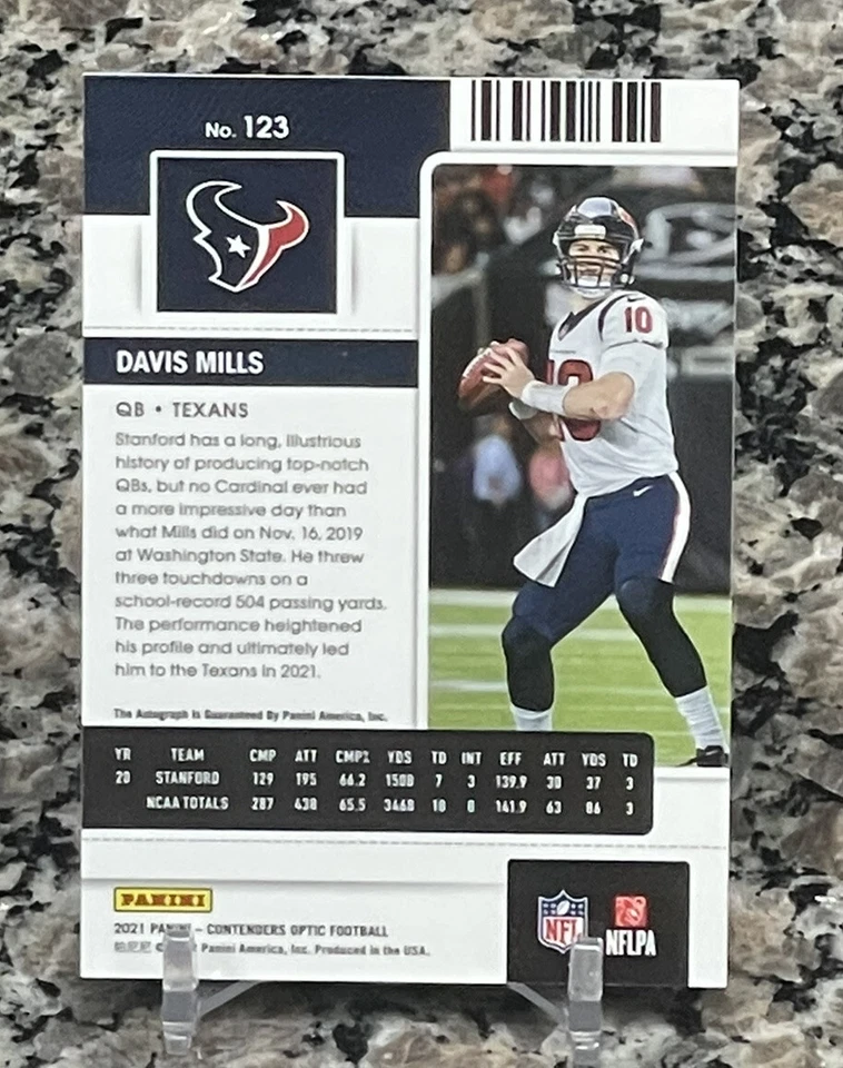 Davis Mills 2021 Panini Contenders Optic Rookie Ticket Auto Houston Texans - Image 2 of 2