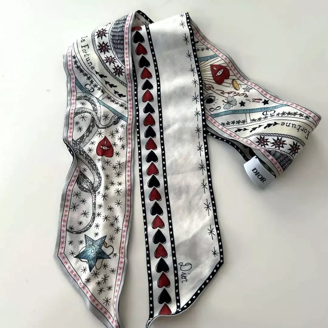 Authentique écharpe femme Christian Dior 100% soie motif coeur étoile multicolore