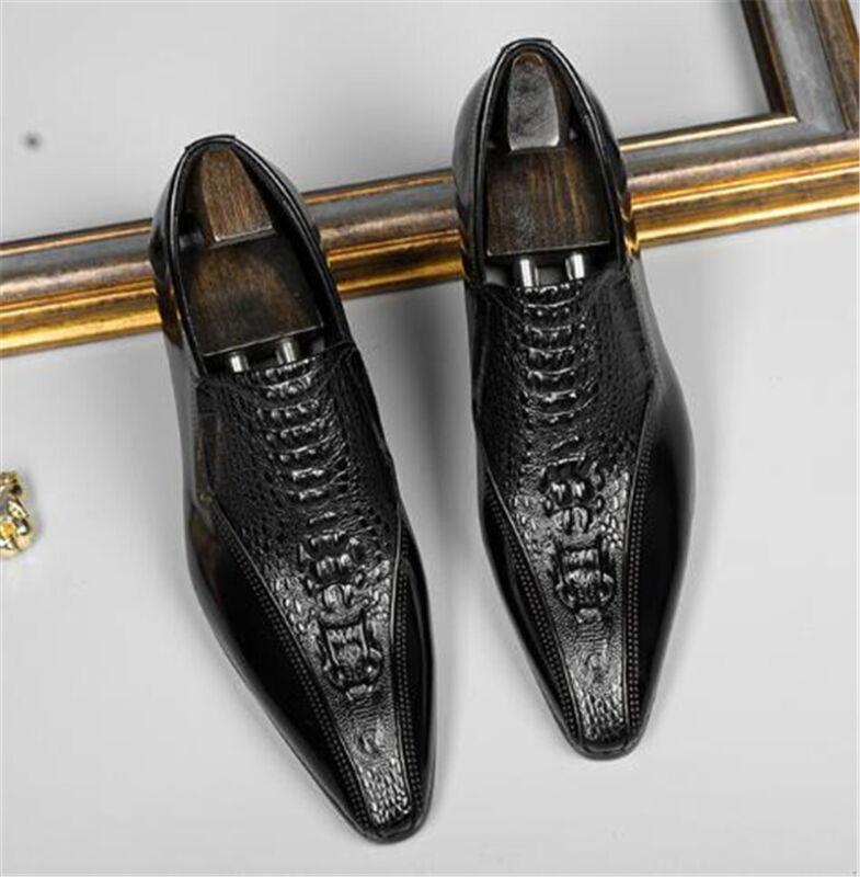 Crocodile Pattern Pointed Toe Leather Shoes Men's Wedding Shoes Patent Leather Business Shoes