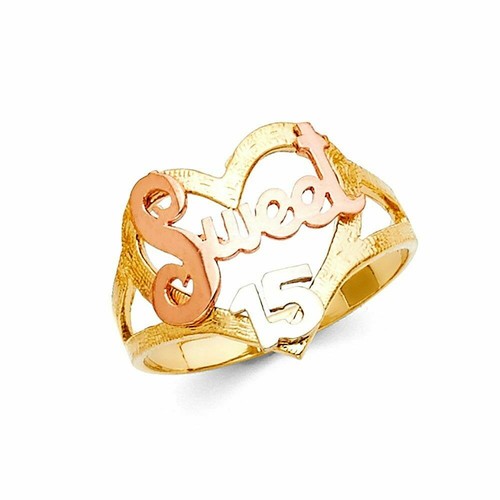 14k Real Tri Color Solid Gold Sweet 15 Años Quinceañera Ring Oro Solido