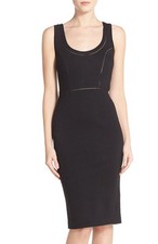 French Connection ~ Black Lula Ponte Mesh Inset Bodycon Sheath Dress 4 NEW $168