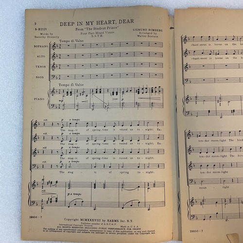 Deep In My Heart Dear SATB 1938 Quartet Sheet Music Harms Inc NY SheetNoteMusic - Picture 5 of 17