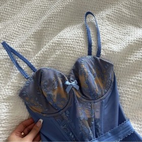 NWT Agent Provocateur Florella Corset Bodysuit Cornflower Size 32D