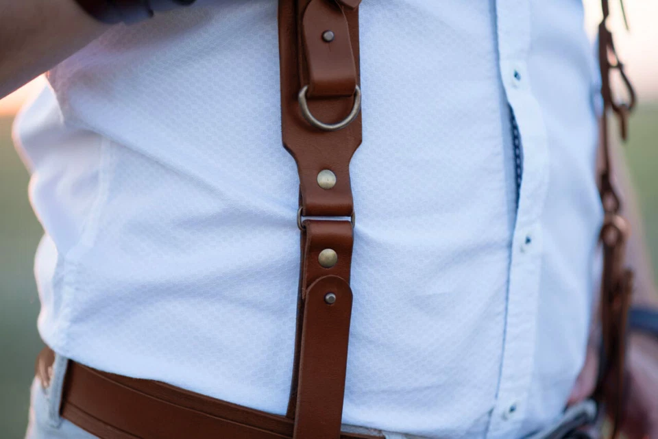 Сognac leather sword belt, Handmade leather Suspenders, leather accessories, men - Image 2 of 4