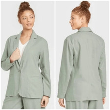 A New Day Sage Green Linen Blend Single Breasted Casual Blazer Jacket size M