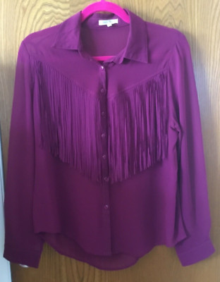 Womens Honey Punch Fringe Countryside Magenta Button-Up Top! Sz Large