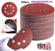 40 60 80 120 240 Grit Sanding Discs 5 inch 8-Hole Hook Loop Orbital Sander Paper
