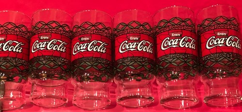 New Set Of 2 Vintage Enjoy Coca Cola Tiffany Style Stained Glass Tumbler Glasses - Picture 4 of 10