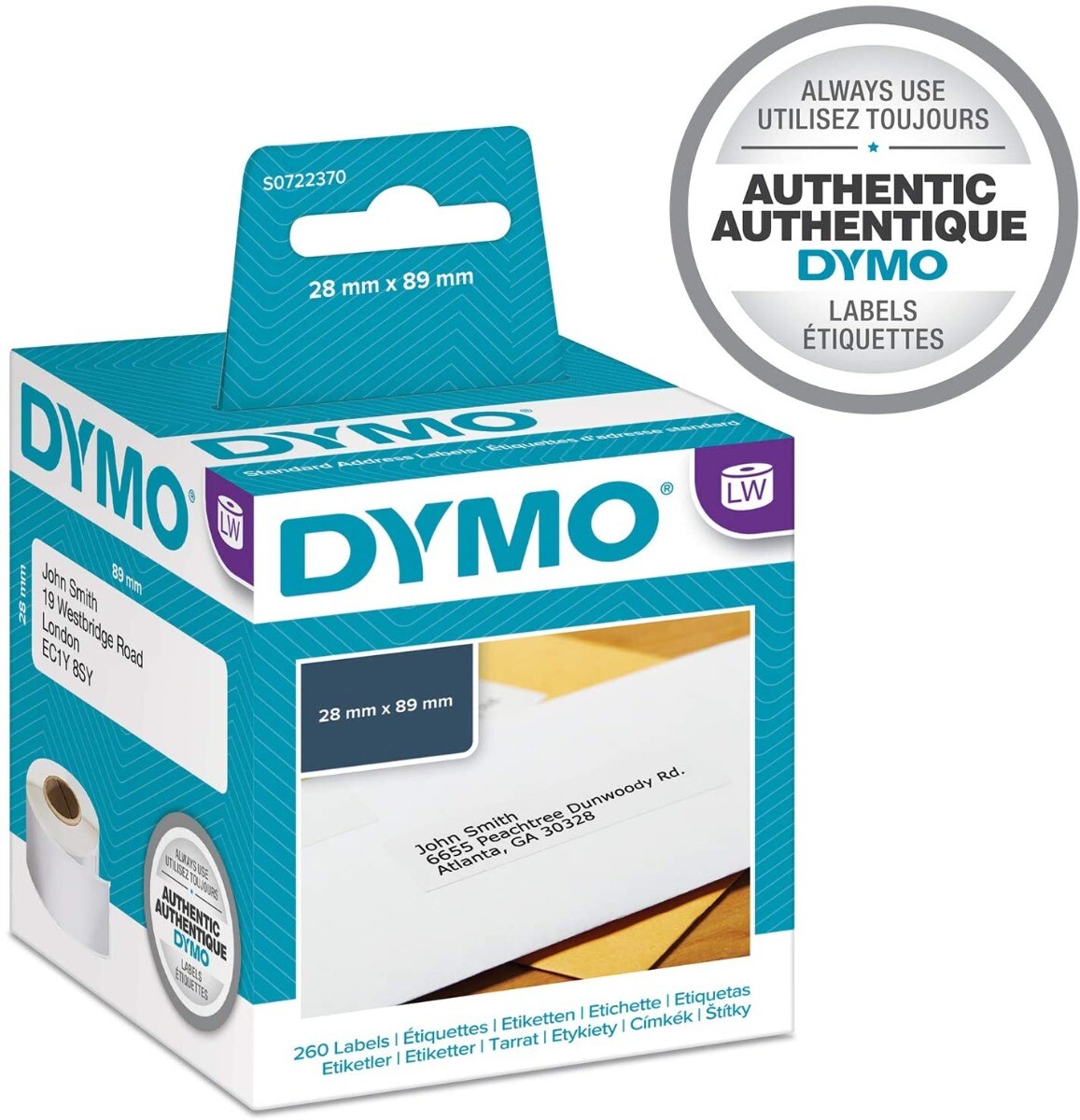 2x 130 etiquetas direccion DYMO S0722370 ORIGINALES 28x89 mm. blancas