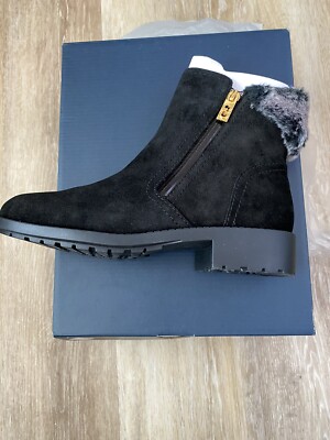 New in Box Cole Haan Quinney Women Black Waterproof Suede Fur Ankle  Bootie