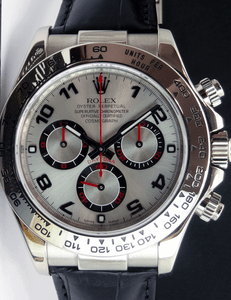 ROLEX-40mm-18kt-White-Gold-Daytona-on-Strap-Silver-Arabic-116519-SANT-BLANC