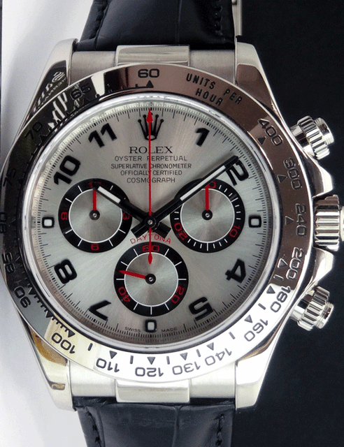 ROLEX - 40mm 18kt White Gold Daytona on Strap Silver Arabic 116519 - SANT BLANC