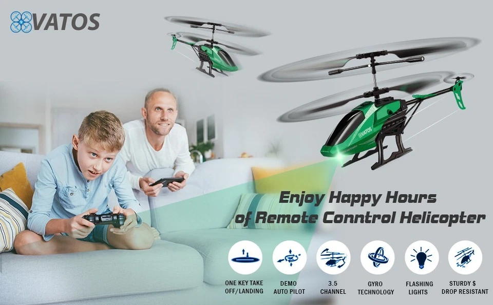 VATOS RC Helicopter Remote Control Helicopter with LED Light Toy Gift for Kids - Image 2 of 3