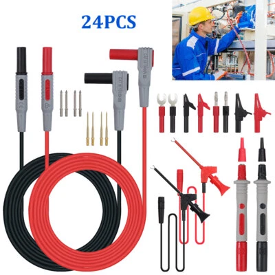 24PCS Multimeter Test Leads Set Probe Banana Plug Alligator Clip for Fluke Meter