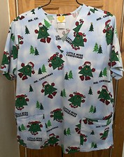Mr Men Little Miss Multicolor Size L Christmas V-Neck Double Pockets Scrub Top